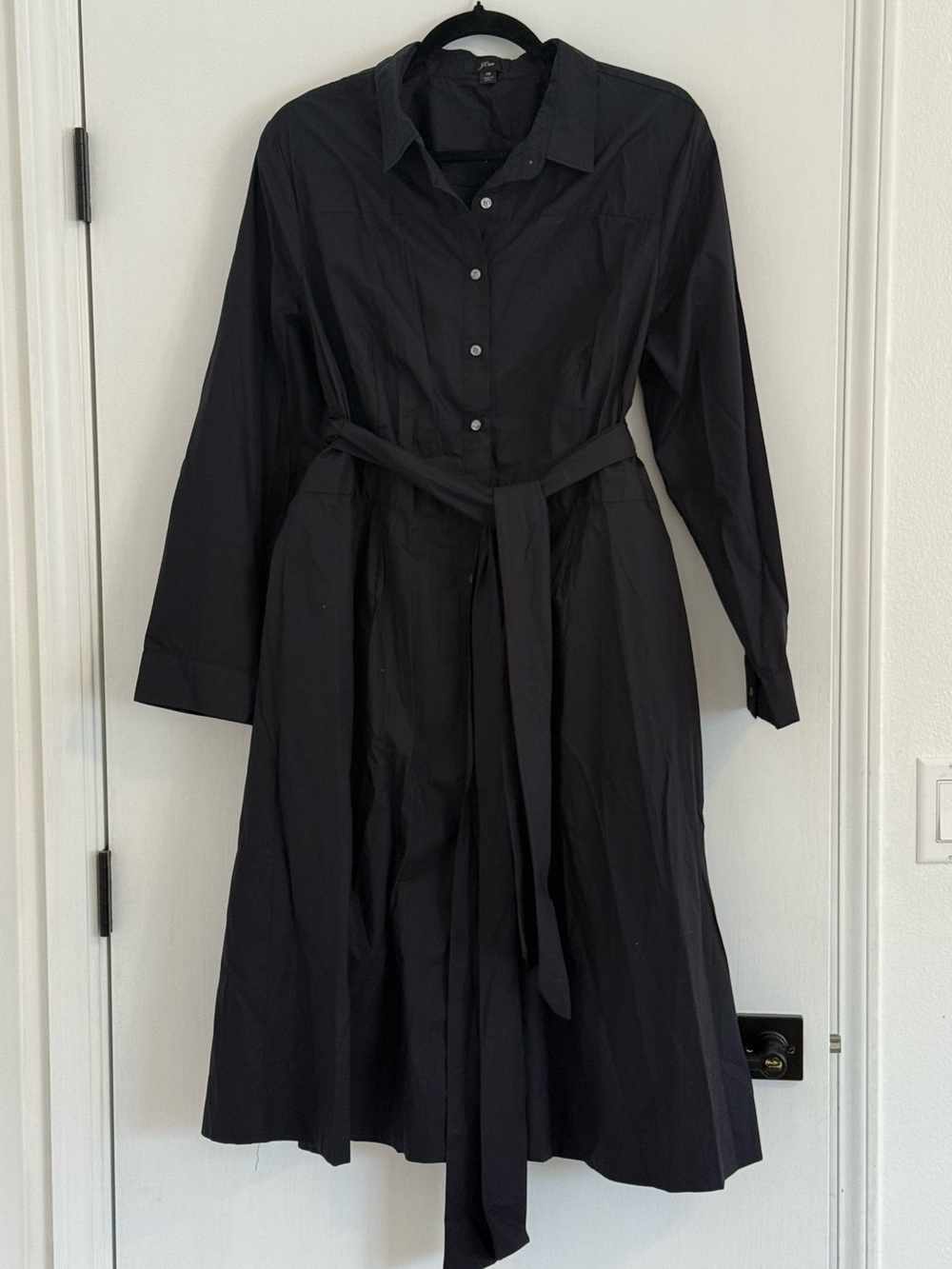 J. Crew Black Long Sleeve Shirt Dress with Self-Tie Waist